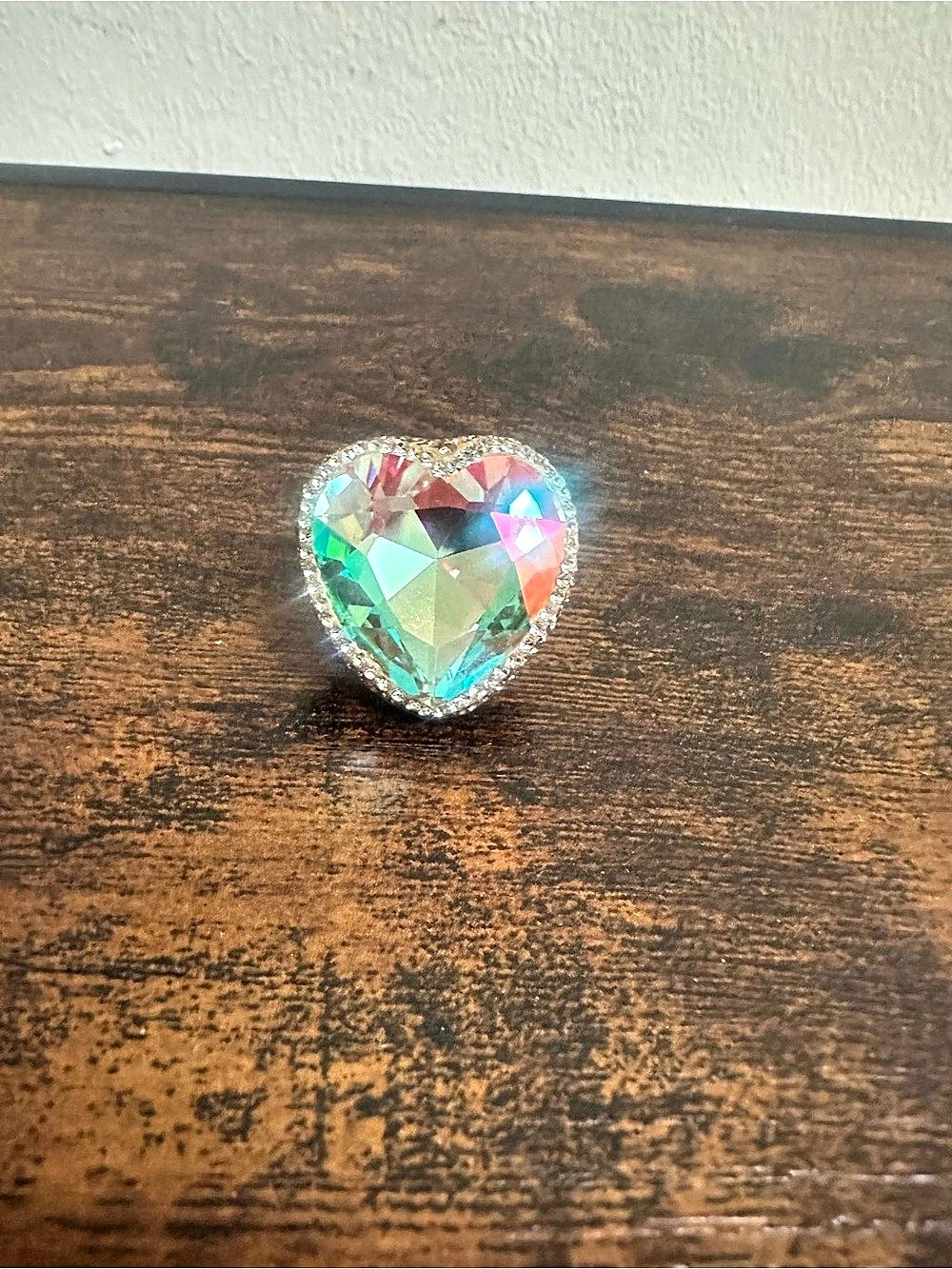 Mermaid AB Crystal Heart-Shaped Rhinestone Statement Ring